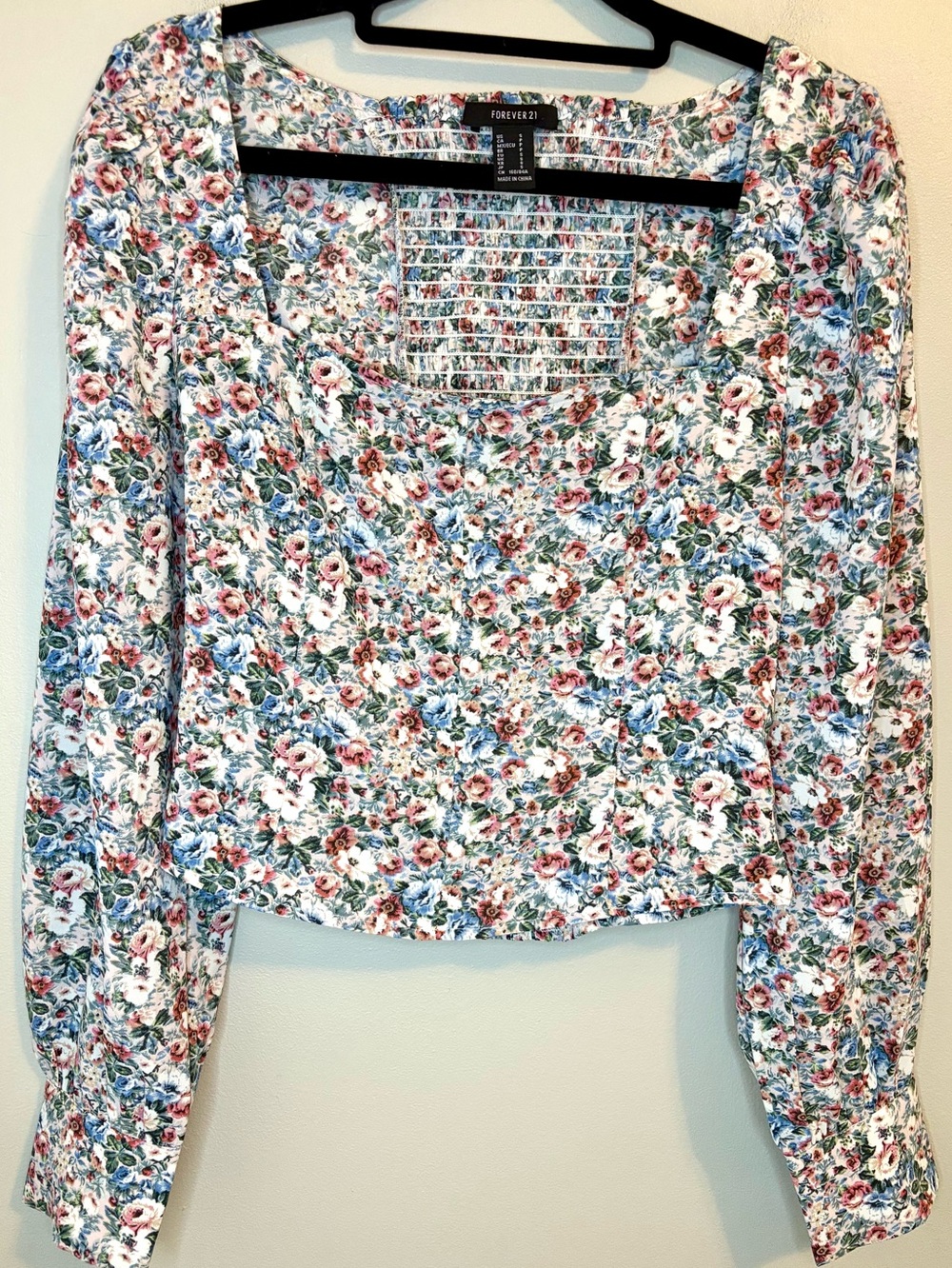 Forever 21 Floral Smocked Back Square Neck Crop Top Small